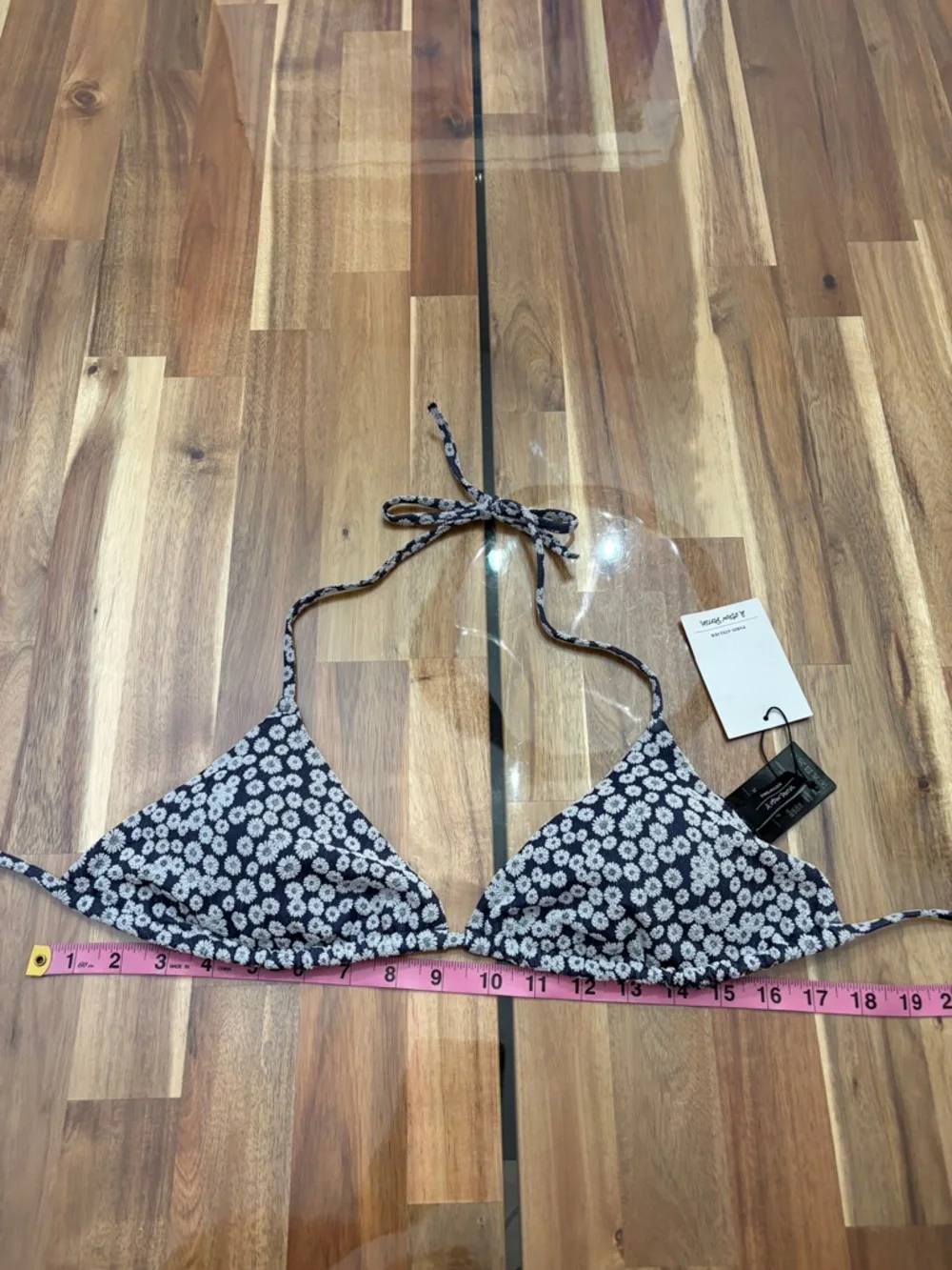 Sz 8 & Other Stories Navy & White Floral Triangle Bikini Top Halter Adjustable
